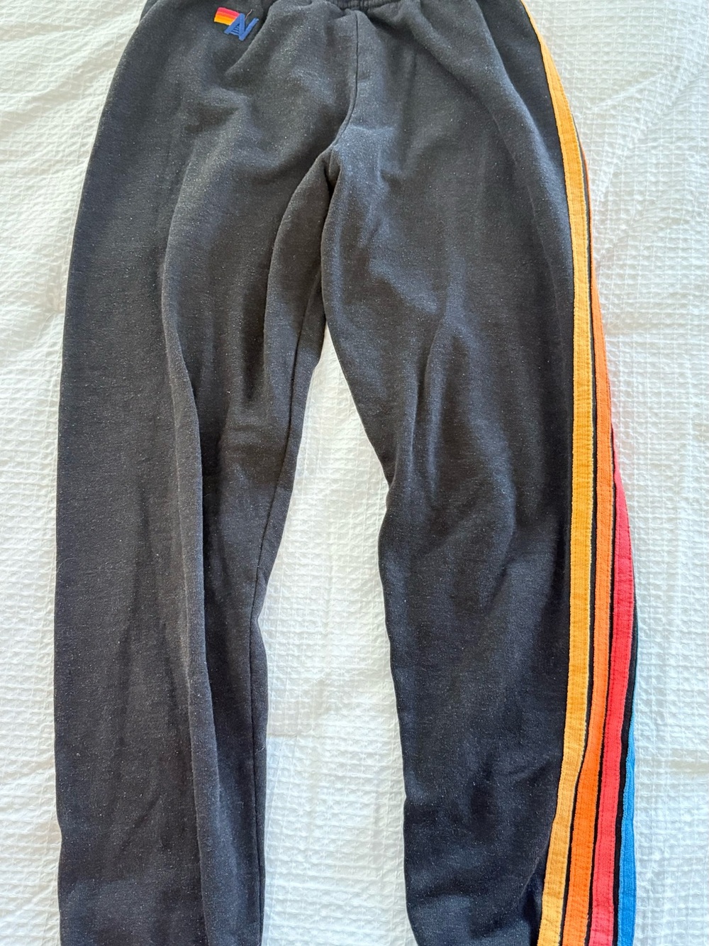 Aviator Nation Black Joggers with Rainbow Side Stripes